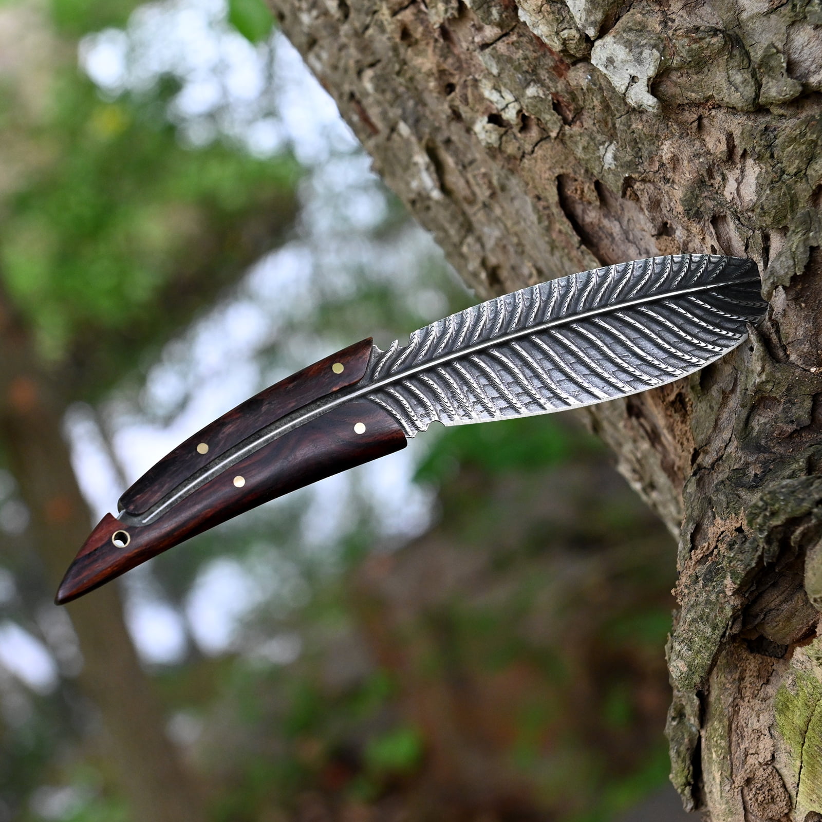 Dispatch 3.9-inch Fixed Blade Knife, Gray,Damascus Steel, Feather Knife for Outdoor Climbing with Sheath