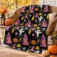 thumbnail image 6 of Halloween Glow in The Dark Throw Blanket, Cute Ghost Haunted House Witch Hat Broom Pumpkin Soft Cozy Blanket, Halloween Decorations for Sofa, Bed, Bedroom, Halloween Party, Fall Home Decor, L, 6 of 7