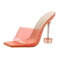 thumbnail image 7 of Clear Heels for Women Square Open Toe One Band Slip on Heeled Sandals Transparent Stiletto Mules Dress Shoes Orange Size 5.5, 7 of 7