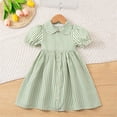 thumbnail image 3 of Little Girls Summer Striped Dress Puff Sleeve Ruffle Collared Dress Semi Formal Casual Cute Toddler Clothes Green, 5 Years, 3 of 7