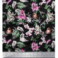 thumbnail image 1 of Soimoi Pink Cotton Poplin Fabric Bird,Leaves & Orchids Flower Printed Craft Fabric by The Yard 42 Inch Wide, 1 of 1