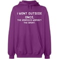 thumbnail image 2 of OXI Hoodie Sweatshirt - I Went Outside Once, Basic Casual Hoodie for Men's and Women Fleece Hoodie Long Sleeve - Purple X-Large, 2 of 3