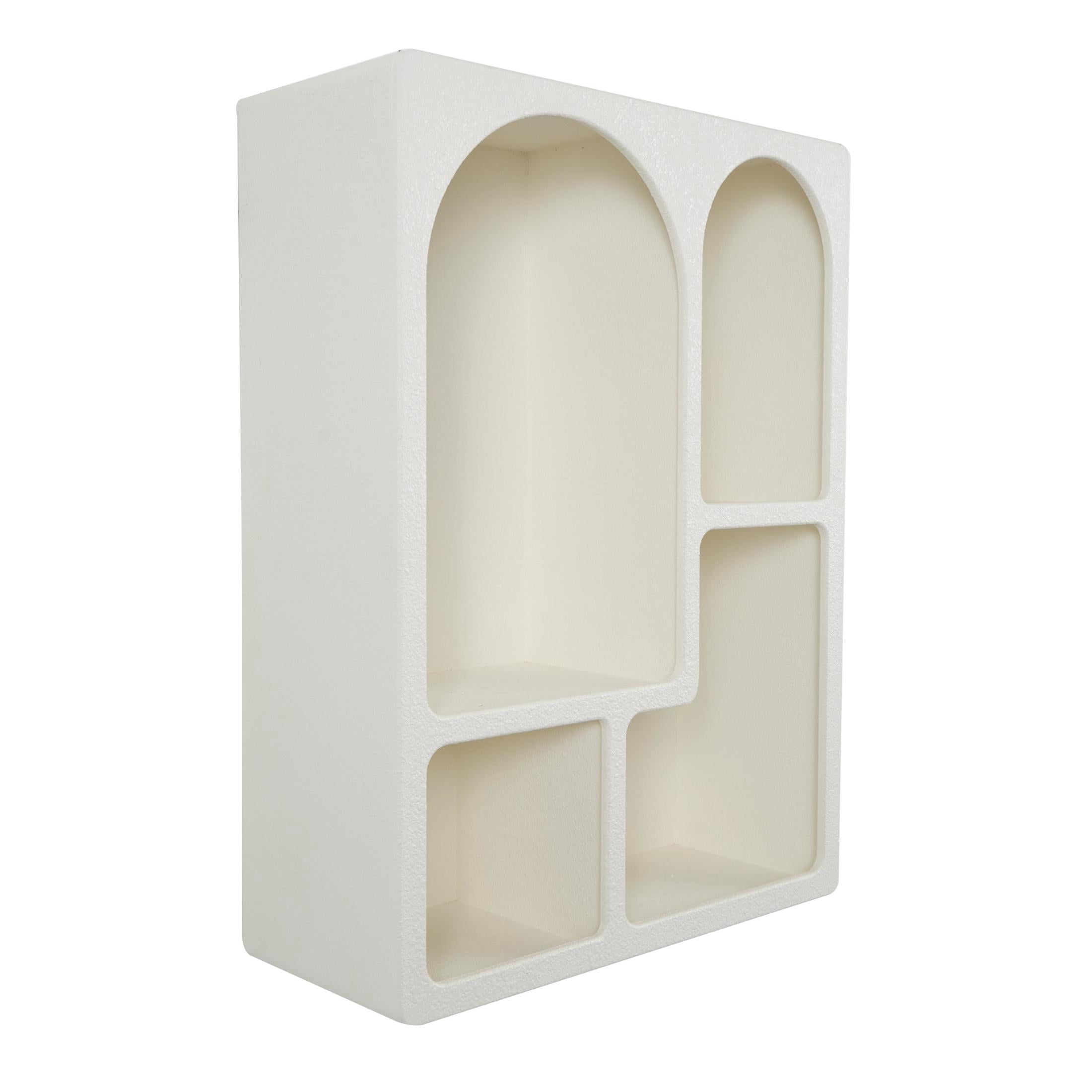 DecMode 24" x 10" 4-Tier Cream Geometric Wall Shelf with Arched Block Shapes
