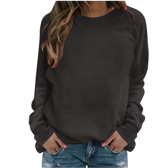 fatyb Sweatshirts for Women Crew Neck Casual Tops Long Sleeve Solid Color Womens Loose Pullover Shirts