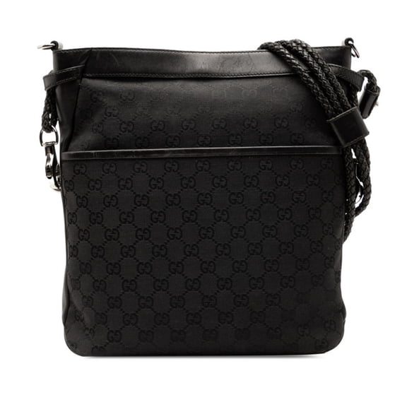Pre-Owned Gucci GG Canvas Shoulder Bag 109097 Black Leather Women's GUCCI