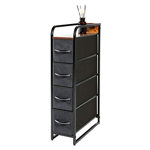 4-Tier Organizer Tower Unit for Bedroom/Closets/Hallway/Entryway/Laundry Room Rustic Brown Removable Fabric Bins Wooden Top Sturdy Steel Frame Kamiler 4-Drawer Narrow Dresser Storage Vertical