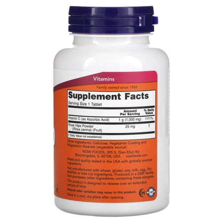 ナウフーズ C-1000 ビタミンC サプリメント 1000mg 100粒 NOW Foods タブレット ローズヒップ タイムリリース