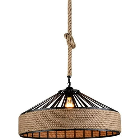 

KUSONG Industrial Pendant Shade Fixture E26 Socket Vintage Ceiling Lights Retro Lampshade with Twisted Hemp Rope for Kitchen Home Lighting Decor Farmhouse 31.5 inch Metal Chain Extension