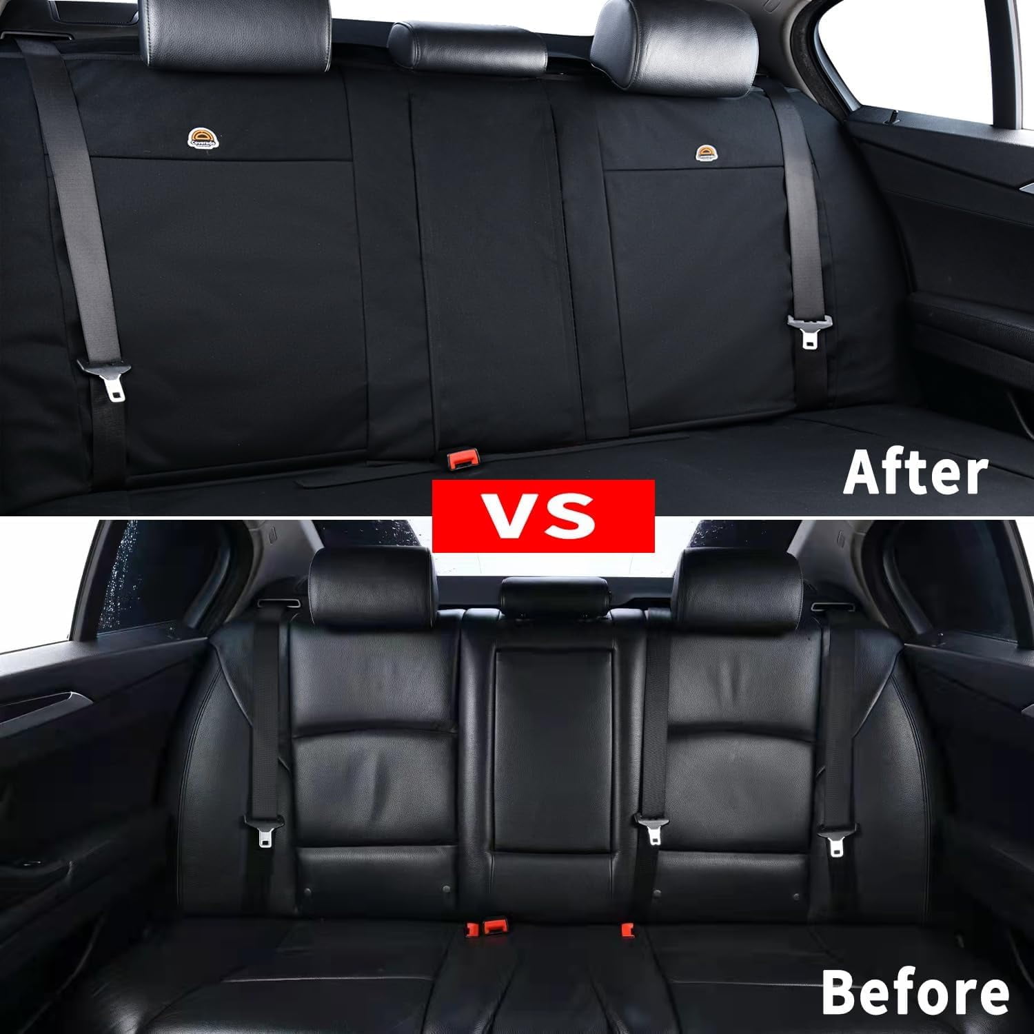 Coverado Back Car Seat Covers, Waterproof Canvas Rear Seat Protectors, Auto Interior Cushions Universal Fit for Kids & Dogs, Black