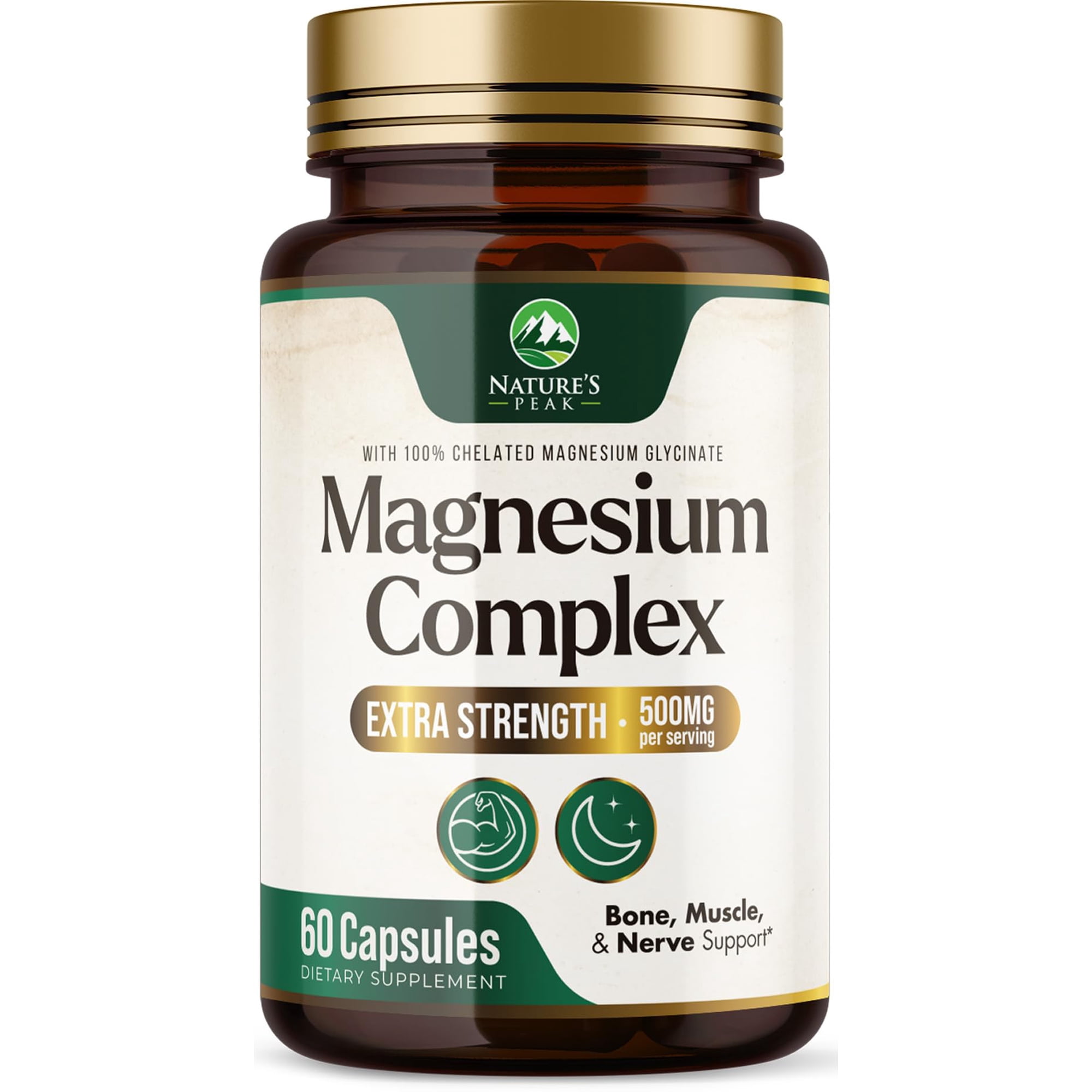 Magnesium Complex Supplement - Magnesium 500mg Per Serving - High Absorption Blend of Glycinate, Citrate, Malate, Oxide - Supports Sleep, Muscle, Bone, Heart Health - Bottled in USA - 60 Capsules