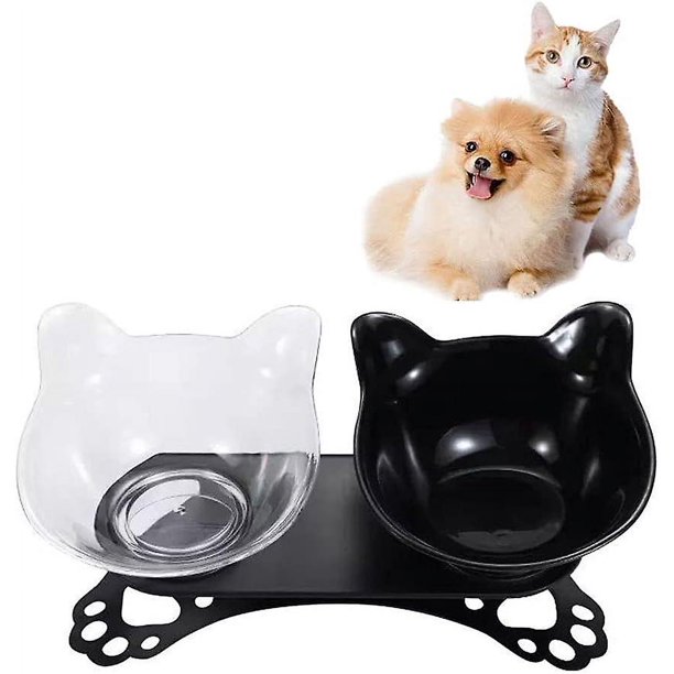 Cuenco doble para gatos, cuenco doble para alimentación, cuencos con plataforma para gatos, cuenco de comida para gatos con soporte, para gatos, cachorros, hámsteres, animales pequeños