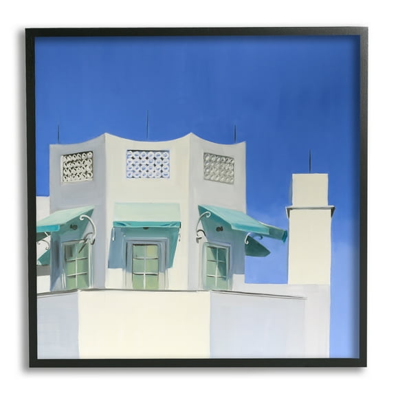 Stupell Industries City Architecture on Blue Travel & Places Painting Black Framed Art Print Wall Art, 12 x 12