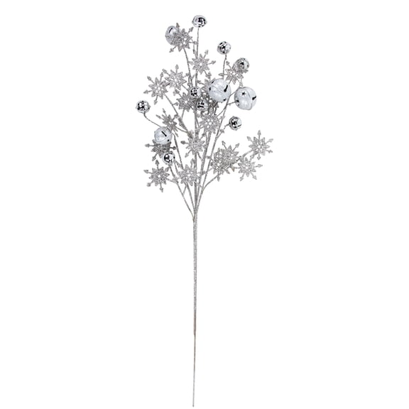 Northlight 34" Silver Jingle Bells and Glitter Snowflakes Artificial Christmas Spray