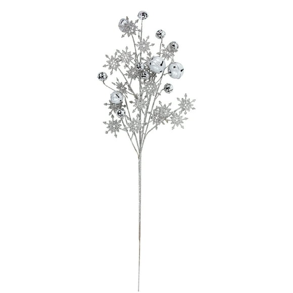 Northlight 34" Silver Jingle Bells and Glitter Snowflakes Artificial Christmas Spray