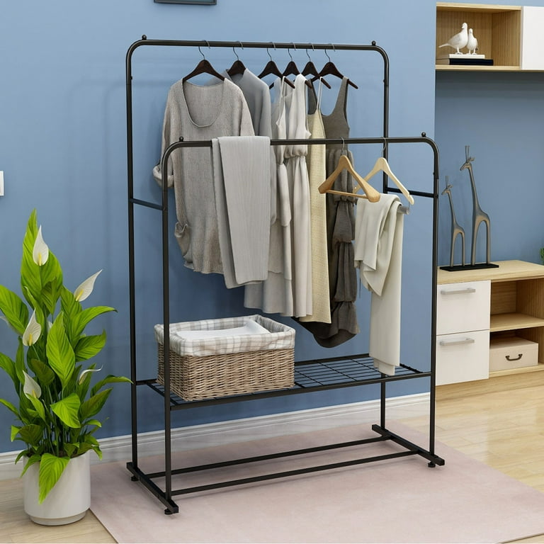 Black Metal Garment Clothes Rack with Shelves 74.8 in. W x 76.8 in. H