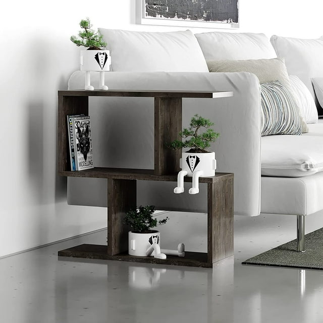 JV Home Homeania Collection Modern Side Table with Shelves for Storage and Decorative Surface Area, Dark Brown