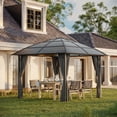 thumbnail image 2 of Outsunny Pavillon à Toit Rigide 10 x 10 Pi avec Toit en Polycarbonate UV60+ et Rideaux, 2 of 10
