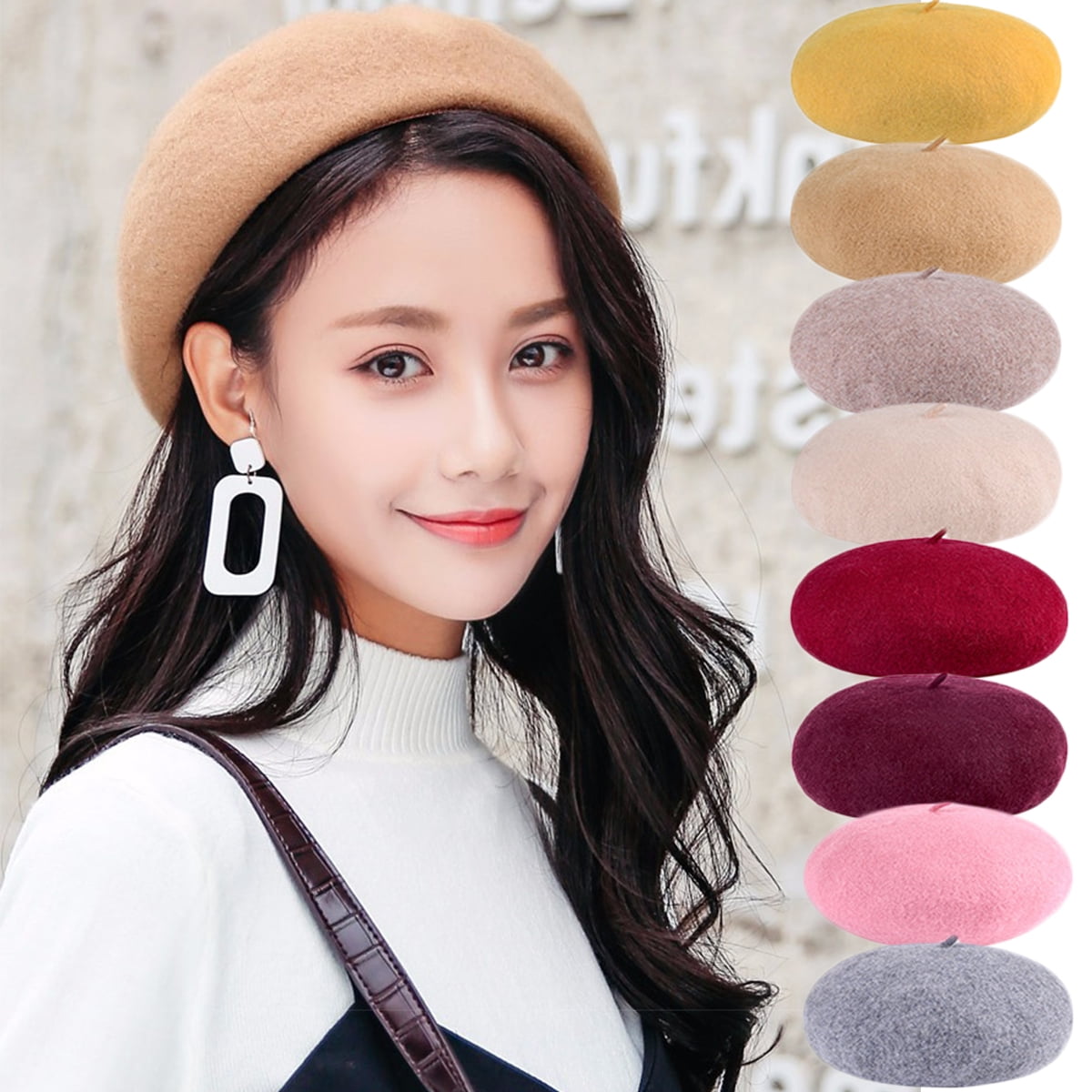 4462 Wool Beret Hat Warm Winter French Style Kr9538 (ivory) WITHMOONS Wool Beret Hat Warm Winter French Style KR9538  main image 4