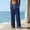 Pants-301Navy, variant on Mens Linen Pants Drawstring Elastic Waist Solid Color Beach Pants Breathable Lightweight Yoga Pants Summer Vacation Casual Lounge Outfits