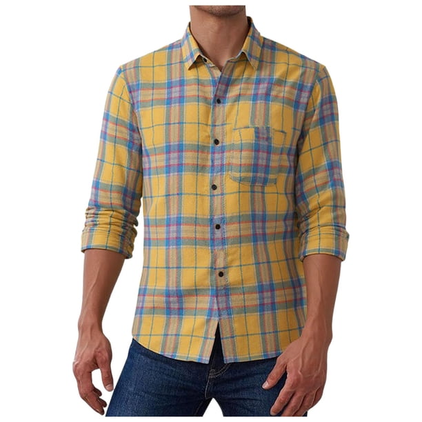 pstuiky camisas de manga larga para hombre, Camisa de manga larga a cuadros con botones para hombre, informal y de moda, con solapa. Camisa de manga larga con solapa para hombre. xl