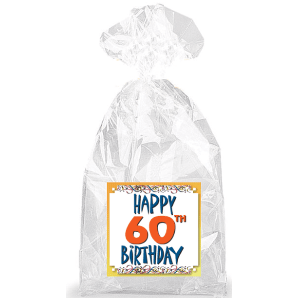 Happy 60th Birthday Birthday Party Favor Bags with Ties 12pack