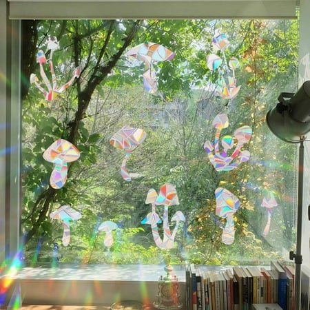 

ECHOYY Rainbow Static Glass Window Stickers Colorful Bird Suncatcher Collision Stickers Witch Bats