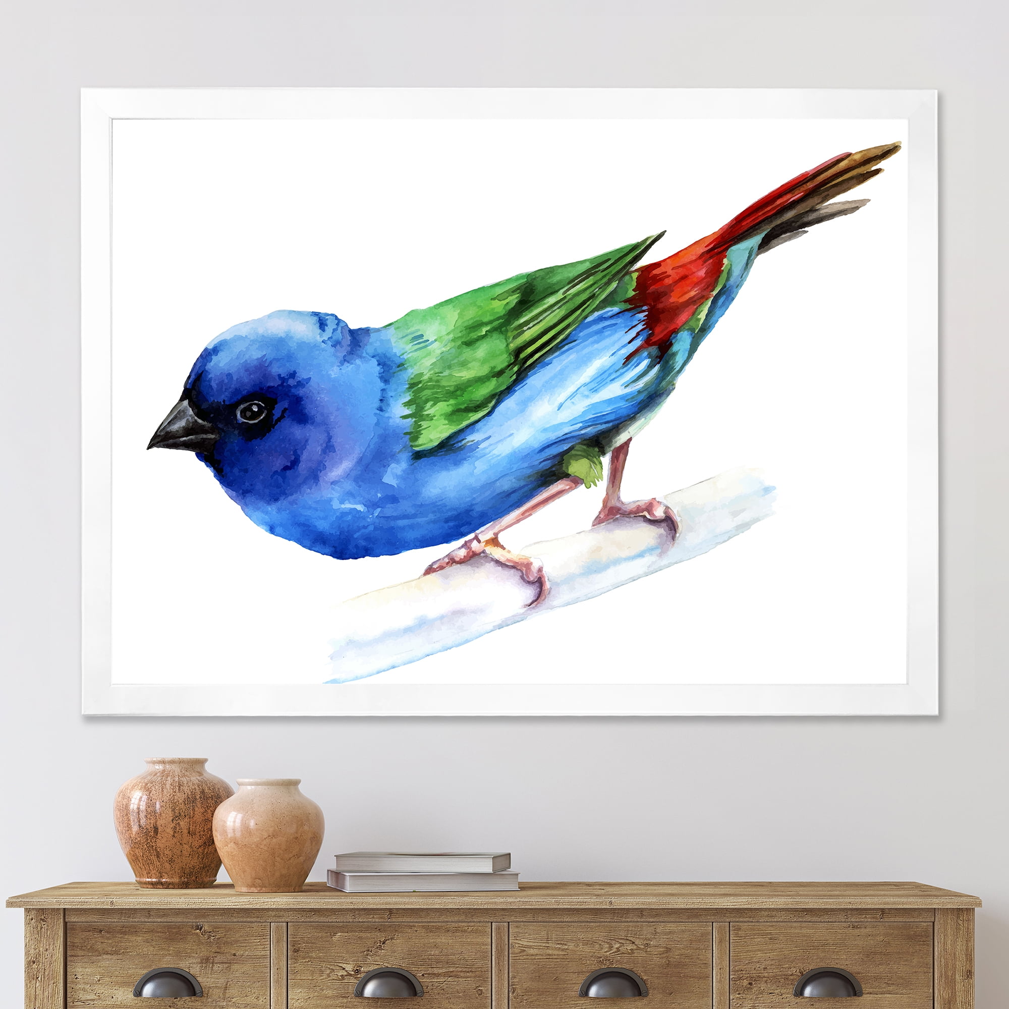 Designart 'Forbes Finch Bird On Branch' Traditional Framed Art Print