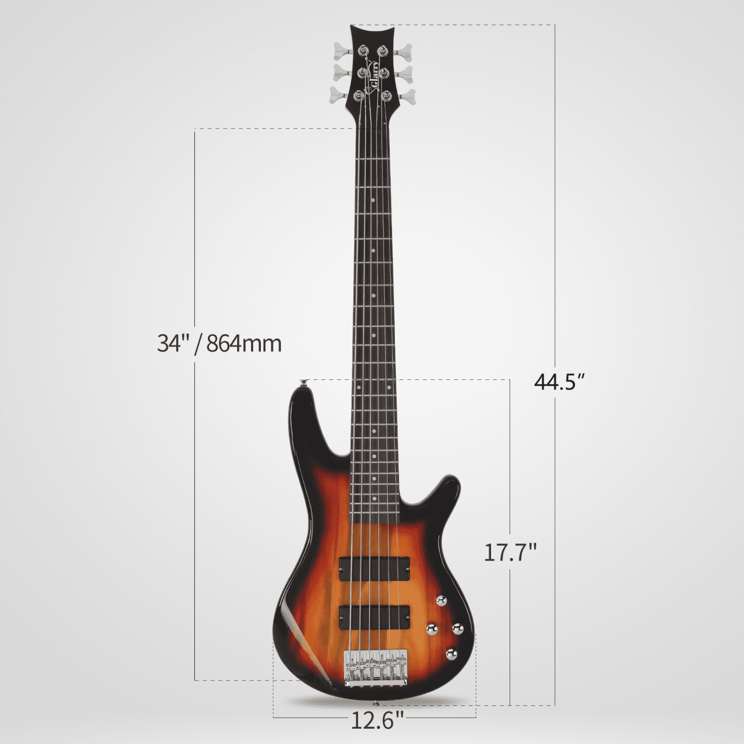Hassch Electric Bass Guitar, 6 String Beginner Kit with Bag, Strap and Other Accessories, Sunset Color