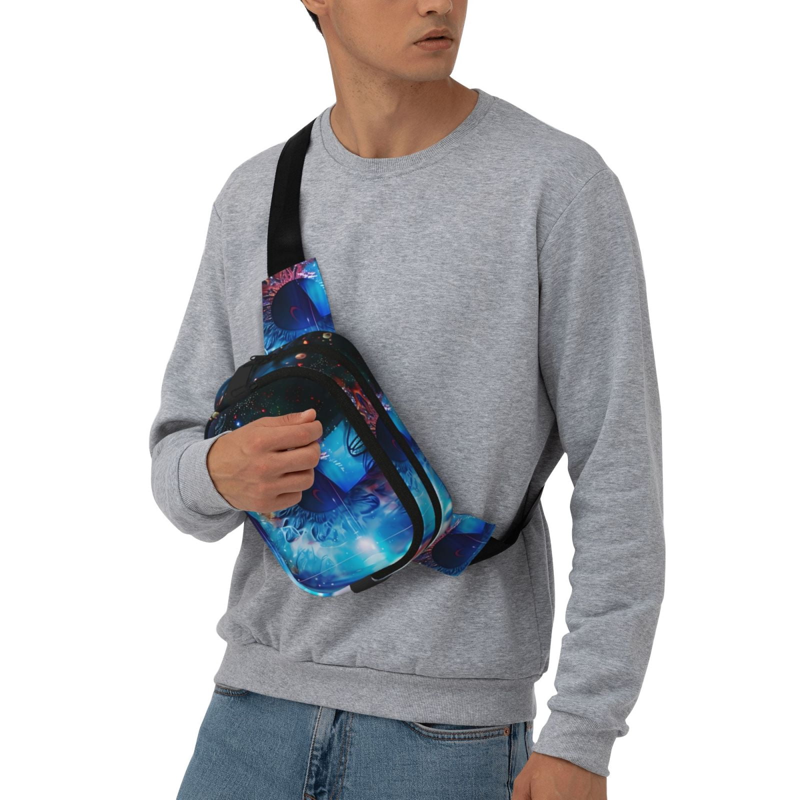 Picia Modern Colorful Eyes Print Square Double-Layer Waist Bag Mini Adjustable Waist Belt Bag Exercise Running Travel Hiking