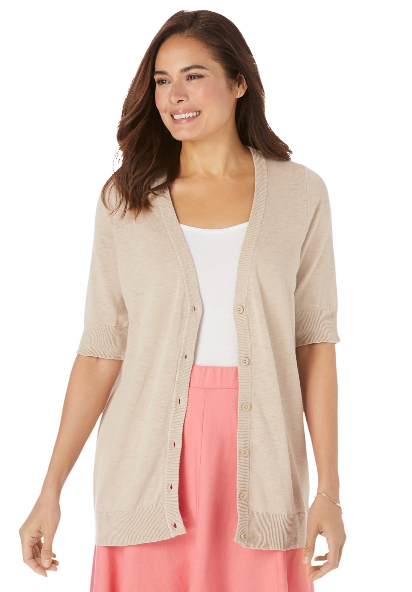 Woman Within Women's Plus Size Short Sleeve V-Neck Cardigan - Walmart.com