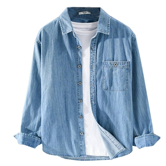 QHFBli Men's Vintage Denim Jacket Men's Long Sleeve Denim Shirt Jacket Casual Spring Autumn Outerwear Coat for Daily Wear