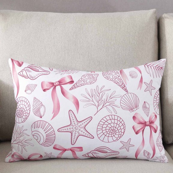 Decorative Pillow Cover 20x26 Inch Summer Coastal Ocean Lumbar Pillow Cover Nautical Starfish Seashells Coral Pink Soft Cushion Covers for Sofa Couch Bed, Living Room Home Decor