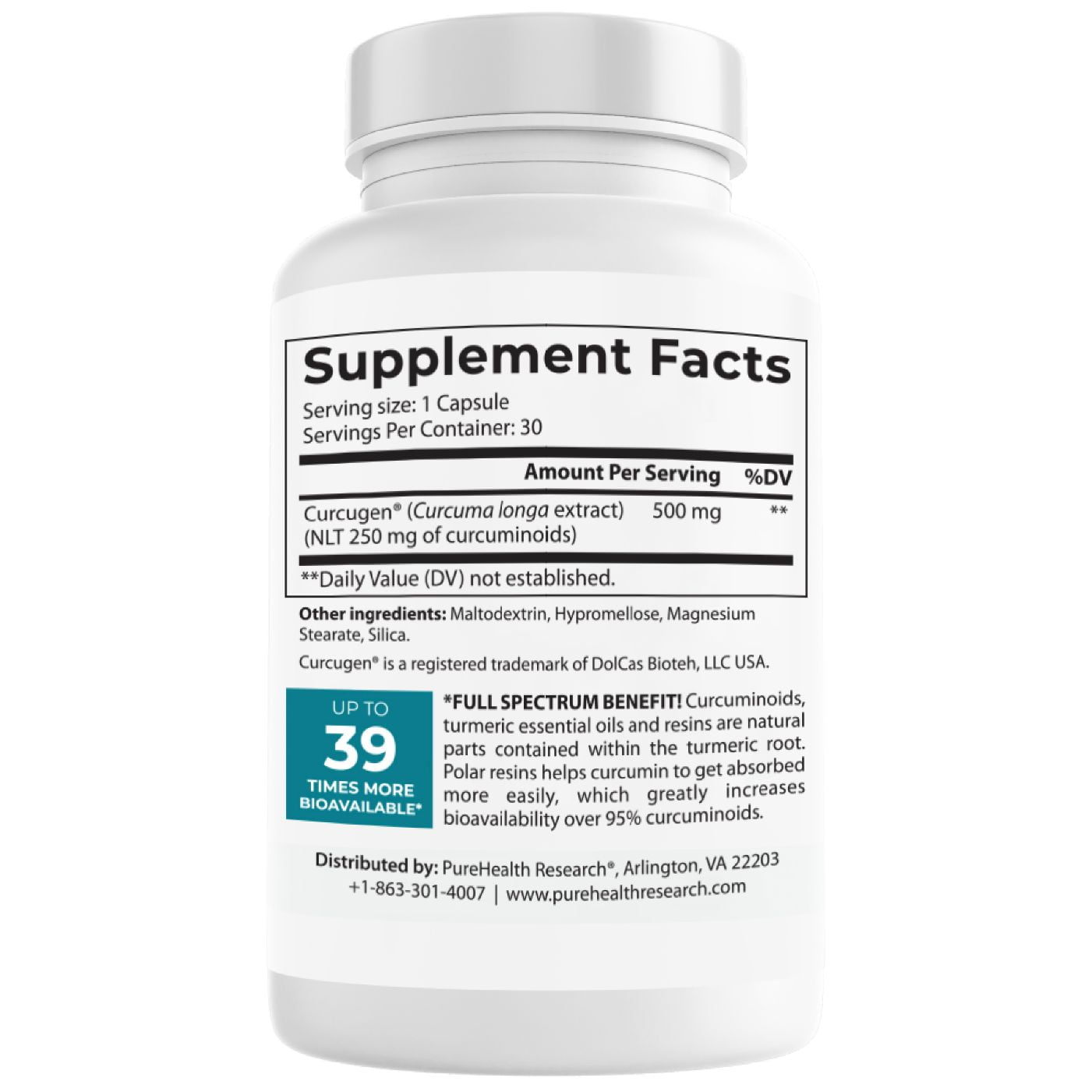 Curcumin Extract, High Absorption Turmeric Supplement for Immune Support & Joint Support by PureHealth Research, x6
