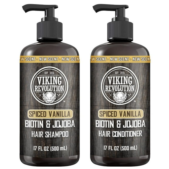Viking Revolution Spiced Vanilla Mens Shampoo and Conditioner Set with Biotin and Jojoba Oil (17 Oz)