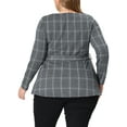 thumbnail image 3 of MODA NOVA Juniors Plus Size Work Formal Long Sleeve Houndstooth Tie Waist Blouse Gray 4X, 3 of 6