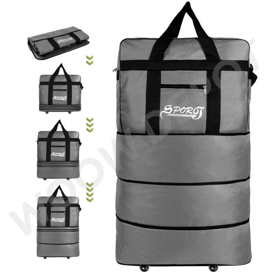 WOOW DEPOT 34in Expandable Suitcase Bag 3 Layer Foldable Rolling Wheeled Handbag Large for Home Storage Travel Business Moving