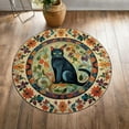 thumbnail image 4 of Floral Black Cat Round Area Rug, boho mystical feline circle carpet for bedroom, living room or entryway, soft washable non-slip floor mat, witchy cottagecore home décor, 4 of 6