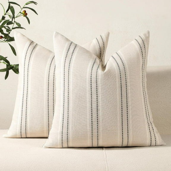 Throw Pillow Covers 20x20 Set of 2 Striped Pillow Covers Textured Linen Decorative Pillows Square Cushion Covers for Sofa Couch Bed Living Room Farmhouse Decor, Grey