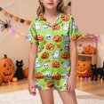 thumbnail image 2 of Pandaie Little Girls Loungewear Halloween Ghost Pumpkin Print Short Sleeve Pajamas 2 Piece Set Kid Night Sleepwear Outfits Green,2-3 Years, 2 of 5