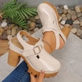 thumbnail image 4 of Heels for Women Closed Round Toe Lug Sole Platform Sandals Trendy Stitching Hook and Loop Casual Slingback Dress Shoes Beige Size 7, 4 of 6