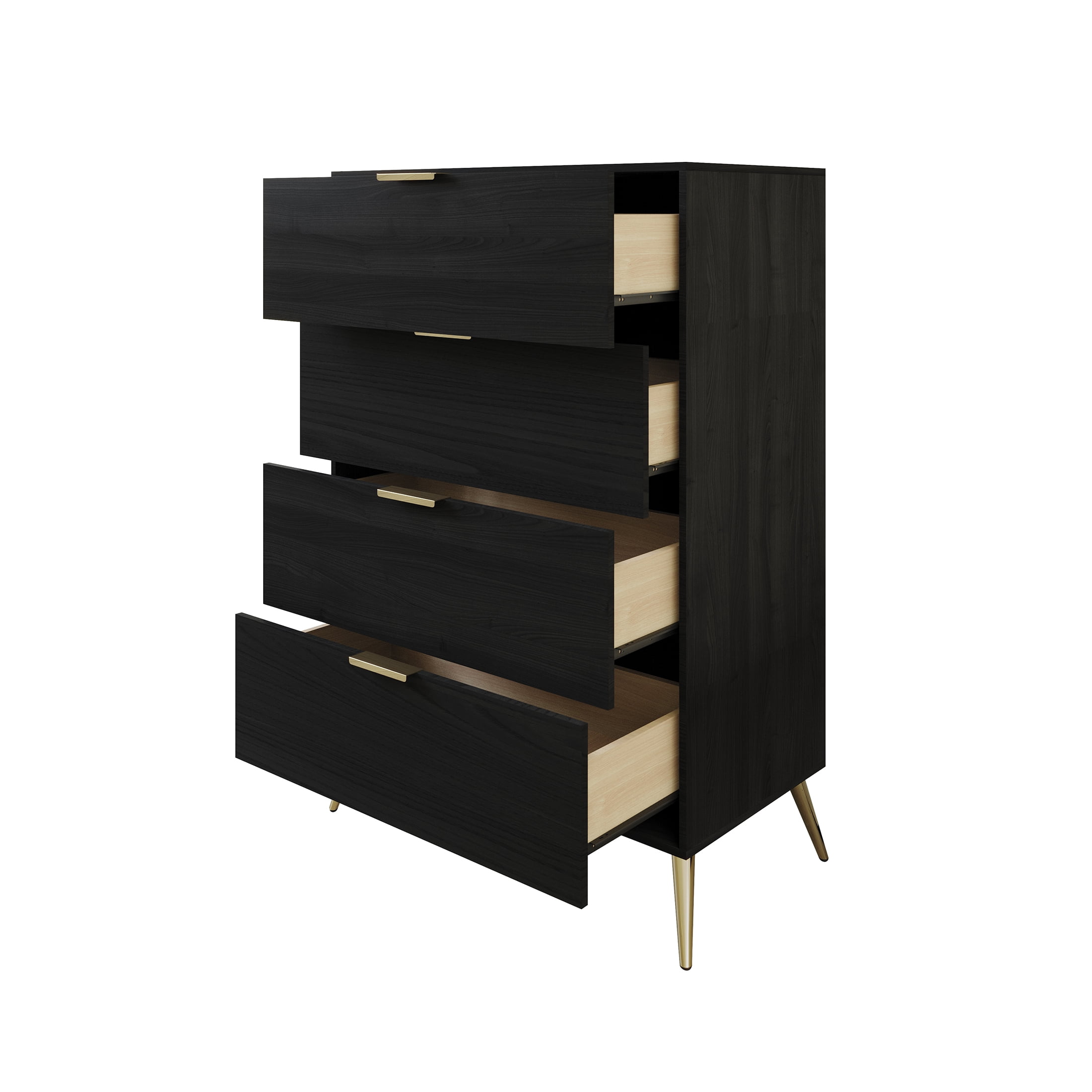 Castle Place Glam 4 Drawers Wooden Dresser, Black