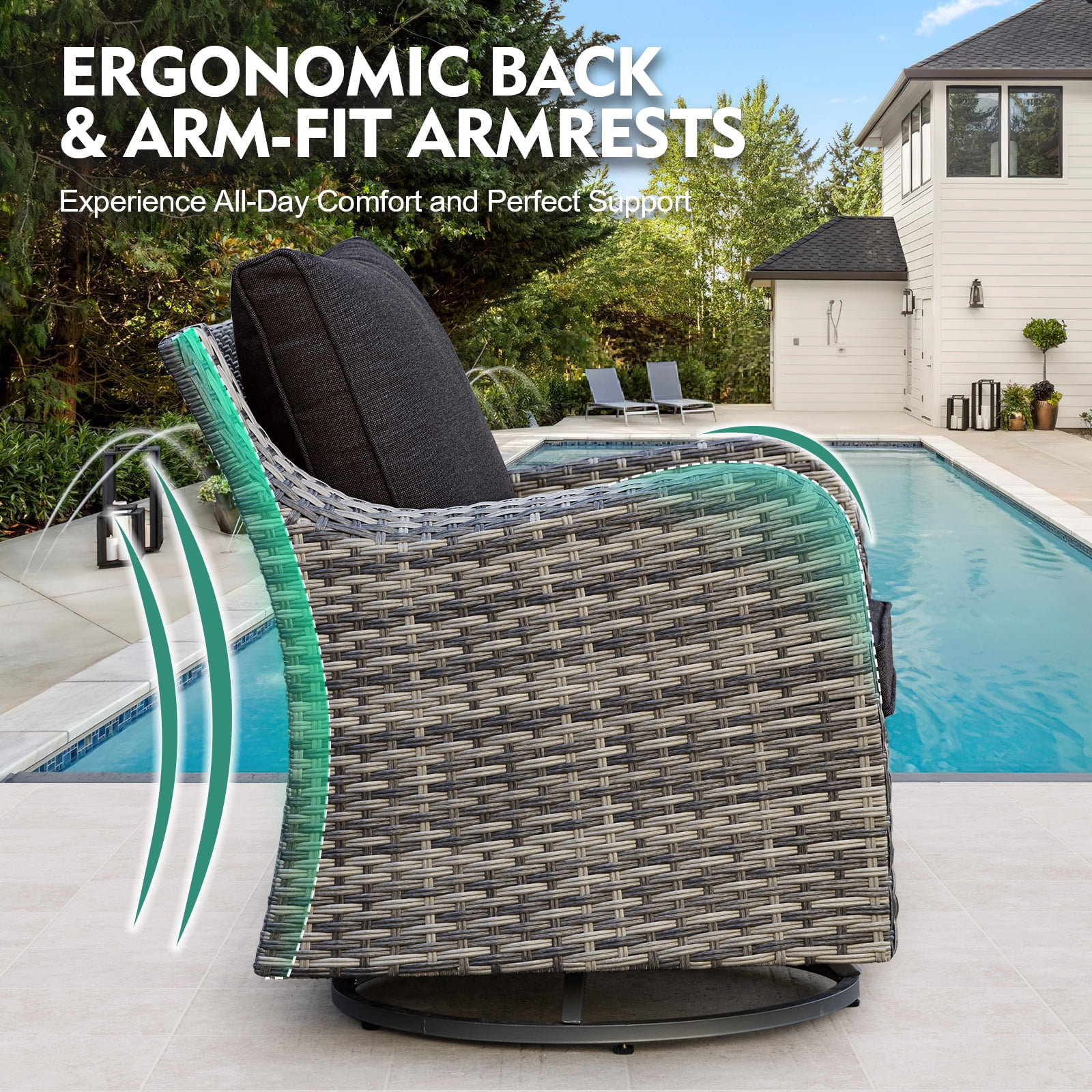 MEISSALIVVE 8 Pieces Patio Furniture Set with Dining Table, Outdoor Wicker Conversation Set with 3-Seat & 2-Seat Sofas, Wicker Armrest Swivel Chairs, 2 Ottomans, Black