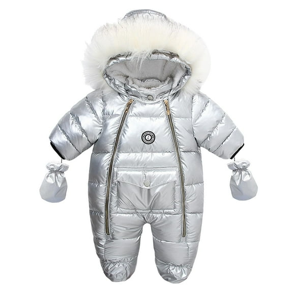 Maean Baby Boy Girl Winter Snowsuit Hooded Thickened Warm Bodysuit Toddler Infant Jacket Clothes Jumpsuit +Gloves
