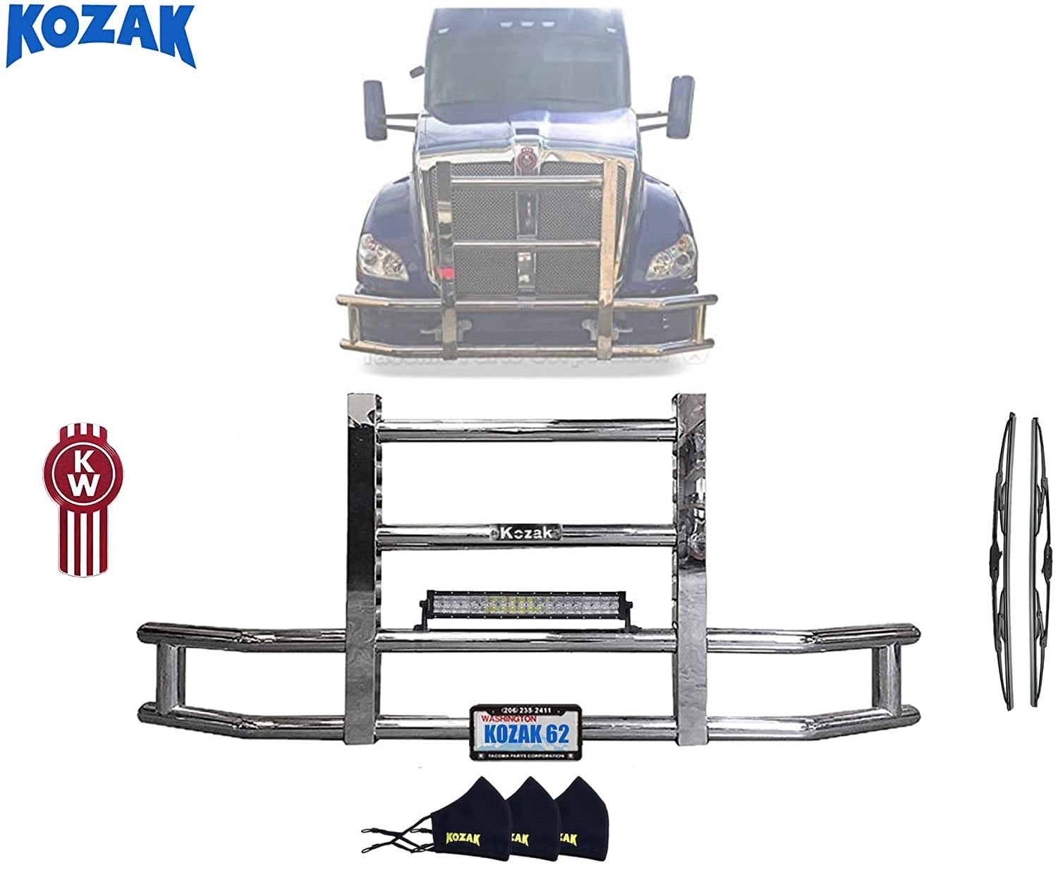 KOZAK Kenworth T680 Front Truck Deer Moose Brush Bumper Guard PLUS Set