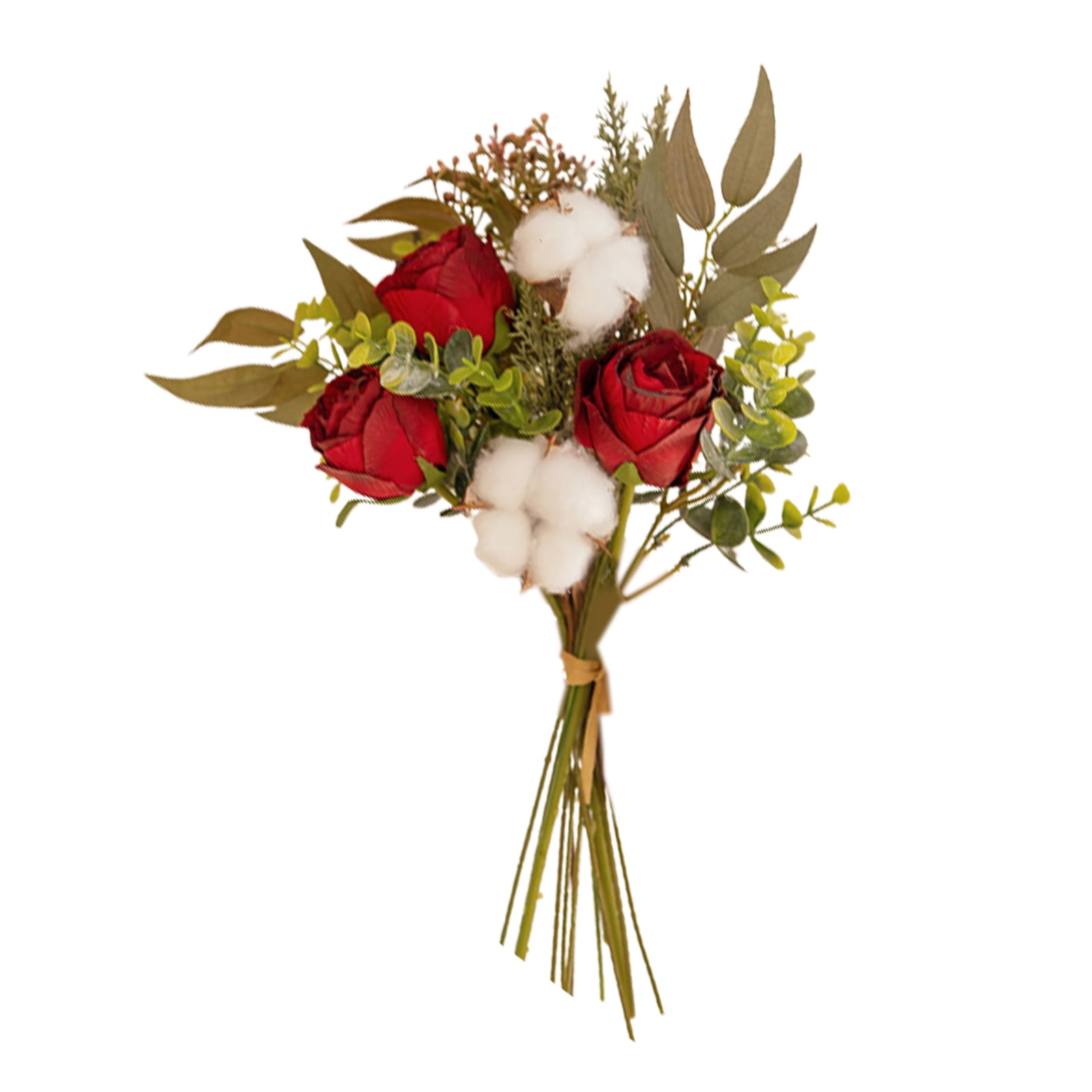 Artificial Flowers Silk Roses Eucalyptus Leaves Wedding Bouquet Realistic Faux Plants Table ...