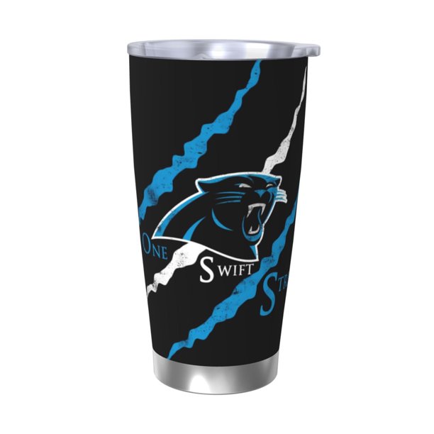 Taza térmica duradera de acero inoxidable 304 con tapa y pajita con temática del equipo de fútbol Panthers Taza térmica de acero inoxidable de 20 oz Taza para automóvil Adecuada para bebidas frías y