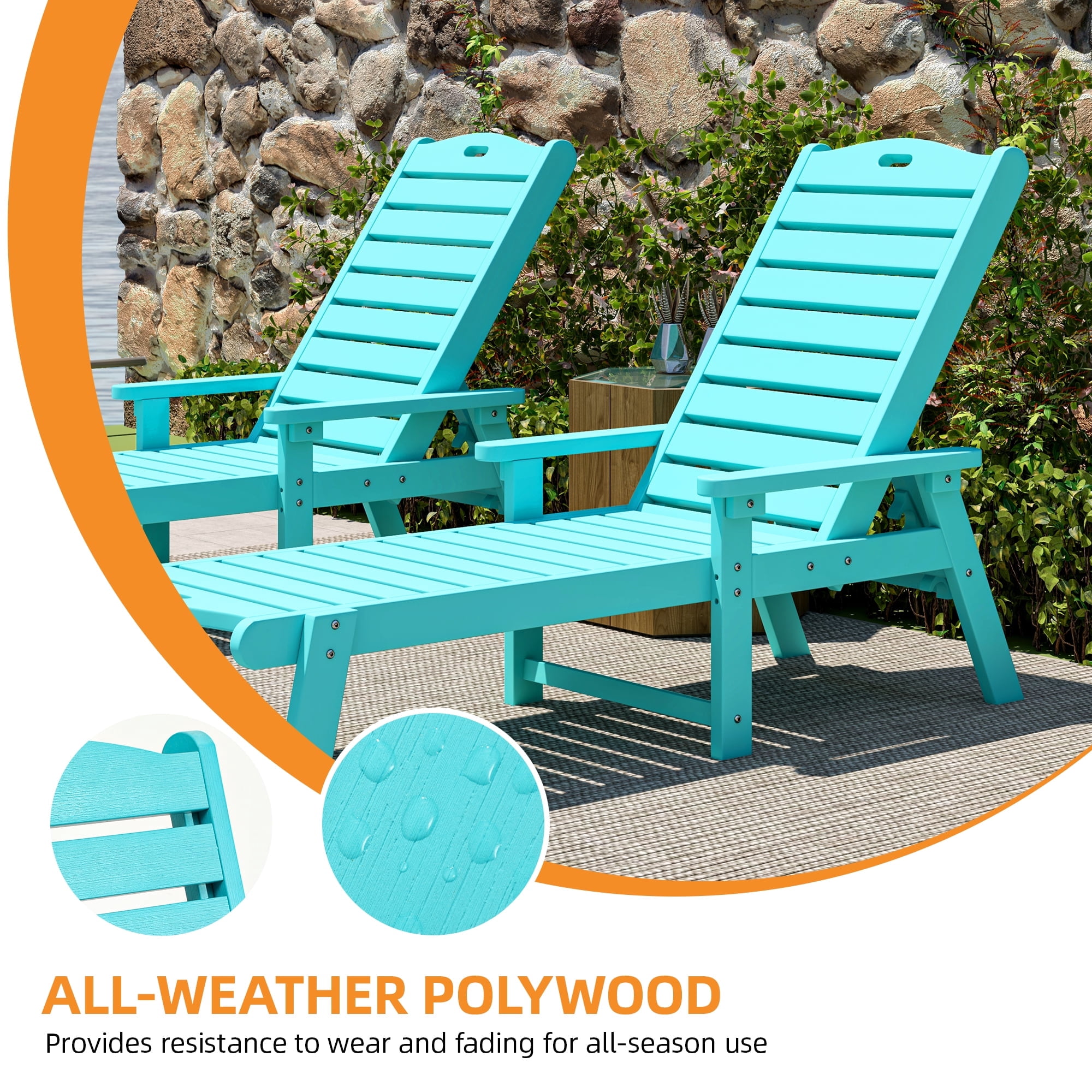 Uforic 4Pcs Outdoor Chaise Lounge Chairs with Adjustable Backrest, Heavy Duty Hips Resin Patio Lounger with Wide Armrest