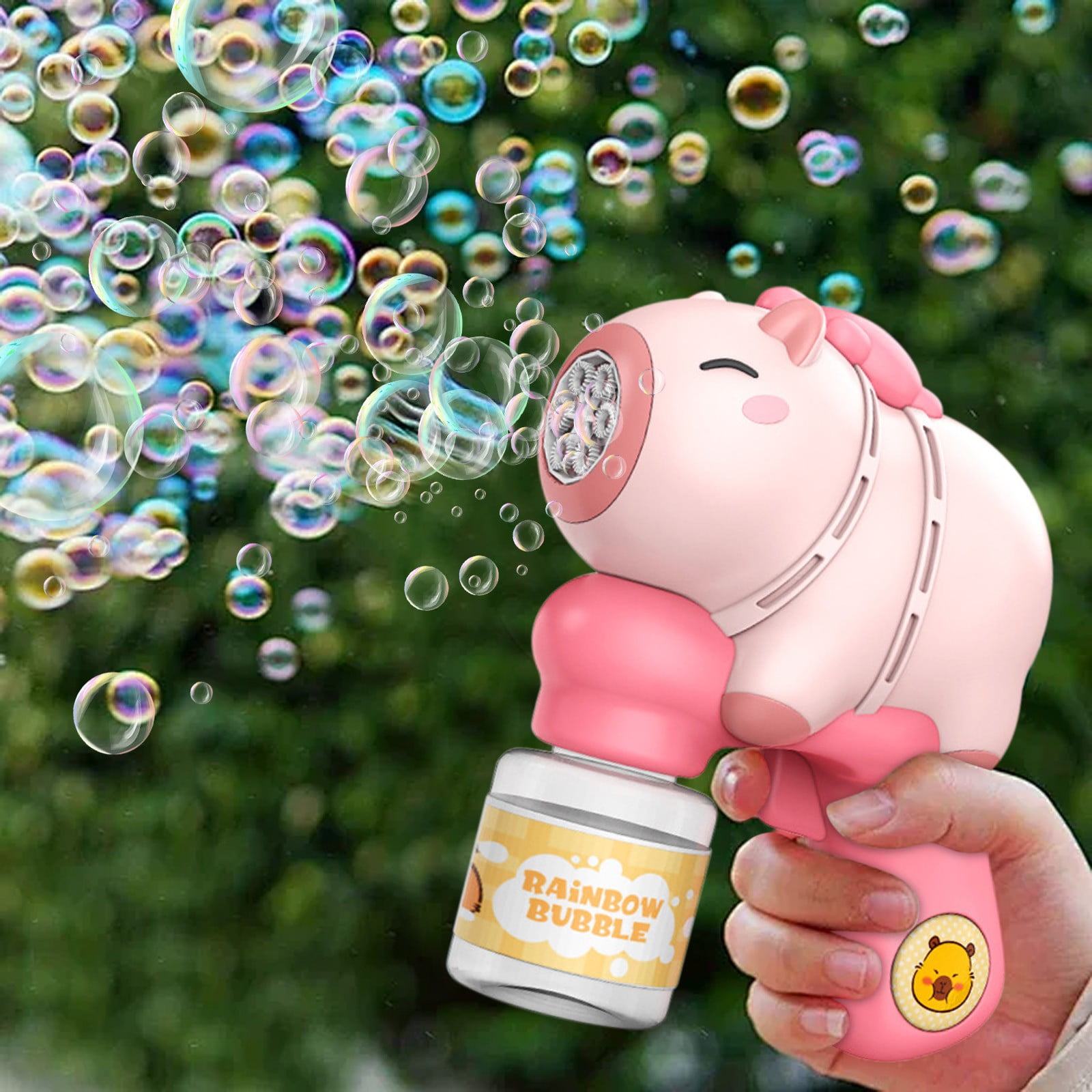 Cute Capybara Design Bubble Blower with Six Hole Continuous Bubble Production for Outdoor Play, Birthday Party Favors, Summer Beach Fun and Backyard Entertainment with Battery Powered Operation