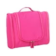 thumbnail image 4 of Bolsa de almacenamiento de artículos de tocador con 3 aberturas, gancho colgante impermeable, bolsa de maquillaje y cosméticos de viaje de gran capacidad, color rojo rosa, 4 of 5