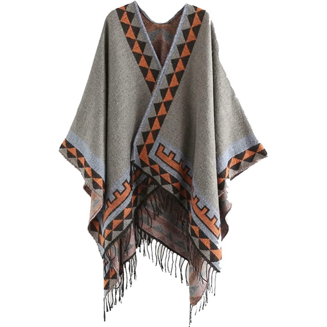 LinYooLi Poncho Ouvert à Franges pour Femmes, Cardigan, Cape, Couverture pour Fête, Voyage, Bureau